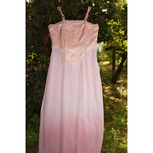 Fairycore Vintage Pink Embellished Strapless Gown - Satin & Sheer Tulle Overlay, - Picture 1 of 14